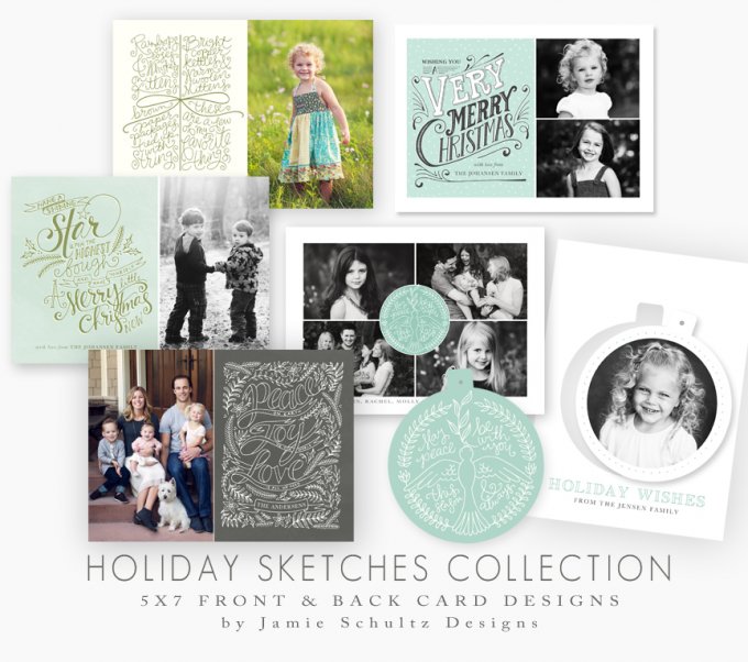 Hand Sketched Holiday Card Templates by Jamie Schultz Designs