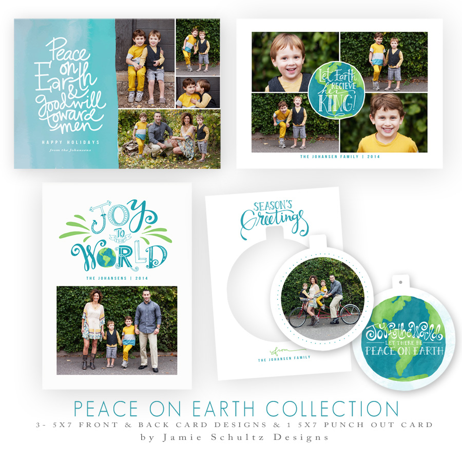Peace on Earth Holiday Card Templates by Jamie Schultz Designs