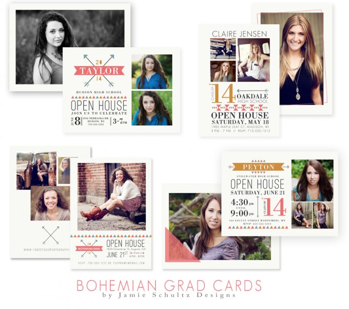 Bohemian Grad Card Templates by Jamie Schultz Designs