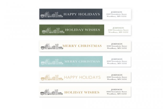 Cityscape Holiday Card Templates and Address Labels by Jamie Schultz Designs