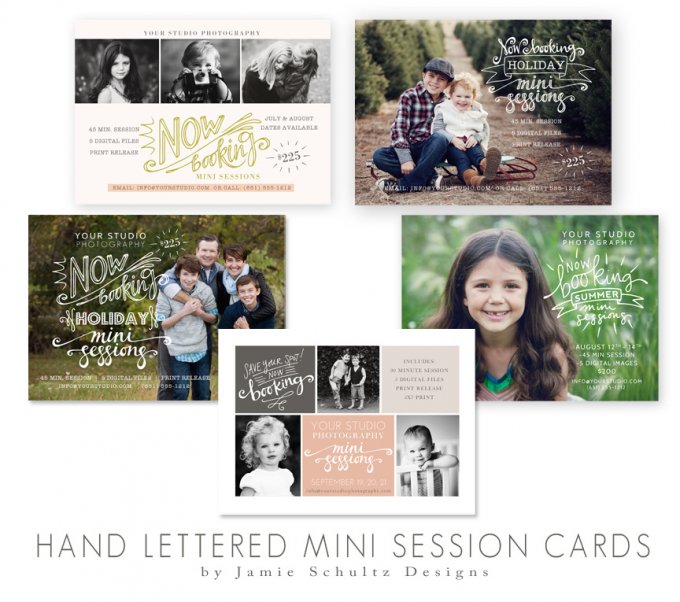 Hand Lettered Mini Session Card Templates by Jamie Schultz Designs