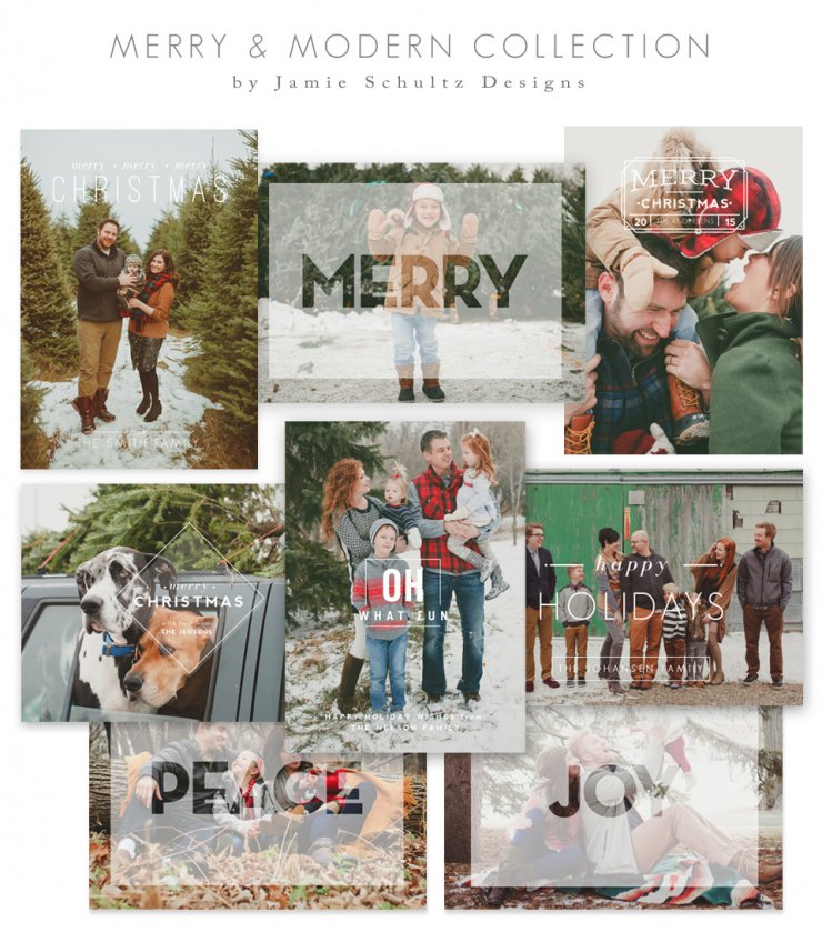 Merry and Modern Christmas Card Templates by Jamie Schultz Designs