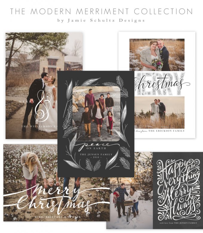 Modern Merriment Christmas Card Templates by Jamie Schultz Designs