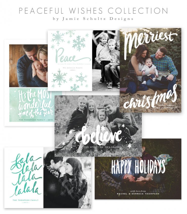 Peaceful Wishes Christmas Card Templates by Jamie Schultz Designs