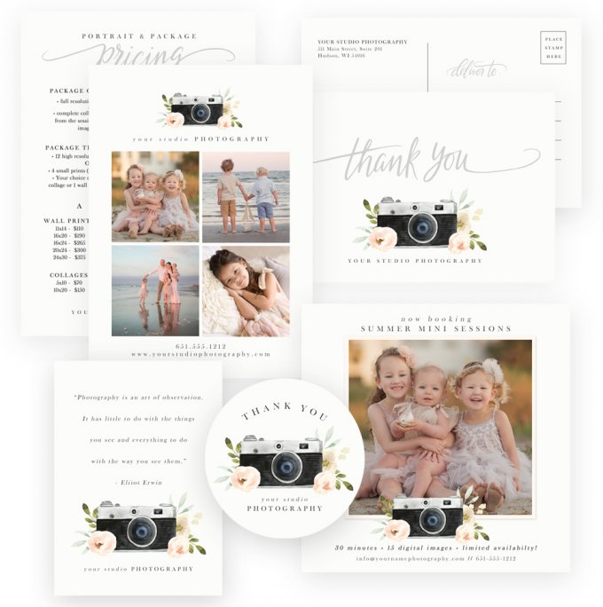 Watercolor Camera Business Templates by Jamie Schultz Designs