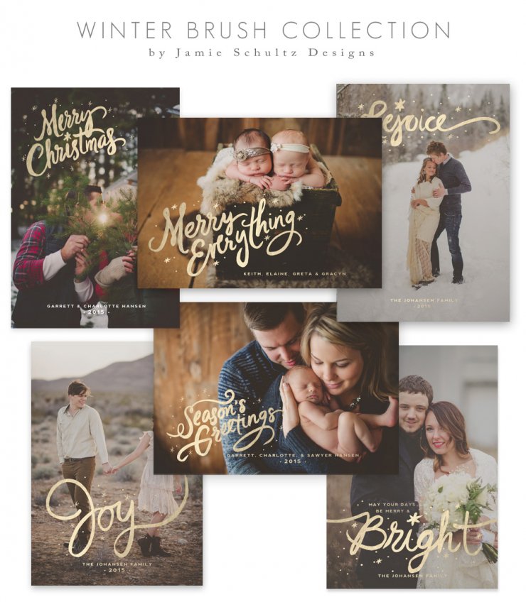 Winter Brush Holiday Card Templates by Jamie Schultz Designs